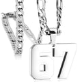67 Number Pendant Necklace | Gold-Tone Figaro Chain Unisex Gift Number Pendant Necklace QXL silver