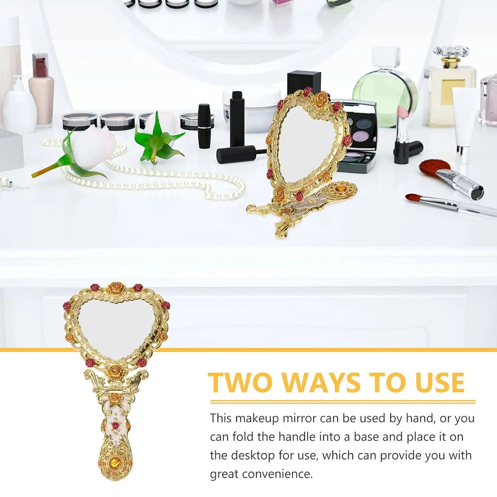 Vintage Heart-Shaped Gold Hand Mirror | European Vanity Mirror Vanity Hand Mirror QXL