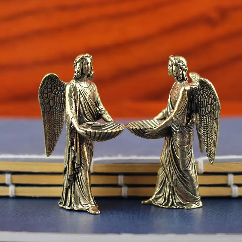Brass Angel Statue Figurine | Mini Desktop Copper Ornament Decorative Figurine QXL