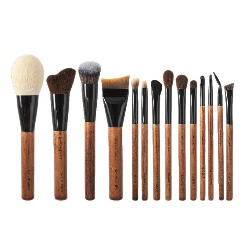 14-Piece Makeup Brush Set | Wooden Handle & Portable Case Makeup Brush Set QXL