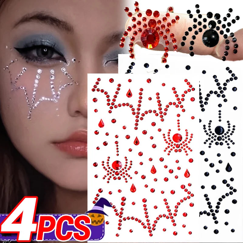 3D Halloween Spider Face Gems & Rhinestone Body Stickers Face Gem Stickers QXL