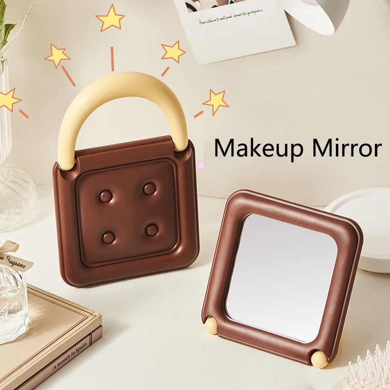 Foldable Makeup Mirror – Cute Chocolate Biscuit Handbag Design Makeup Mirror QXL