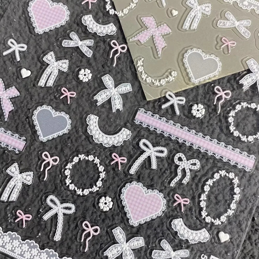3D Lace Bow Nail Stickers | Embossed Shiny Shell Decals Nail Art Stickers QXL