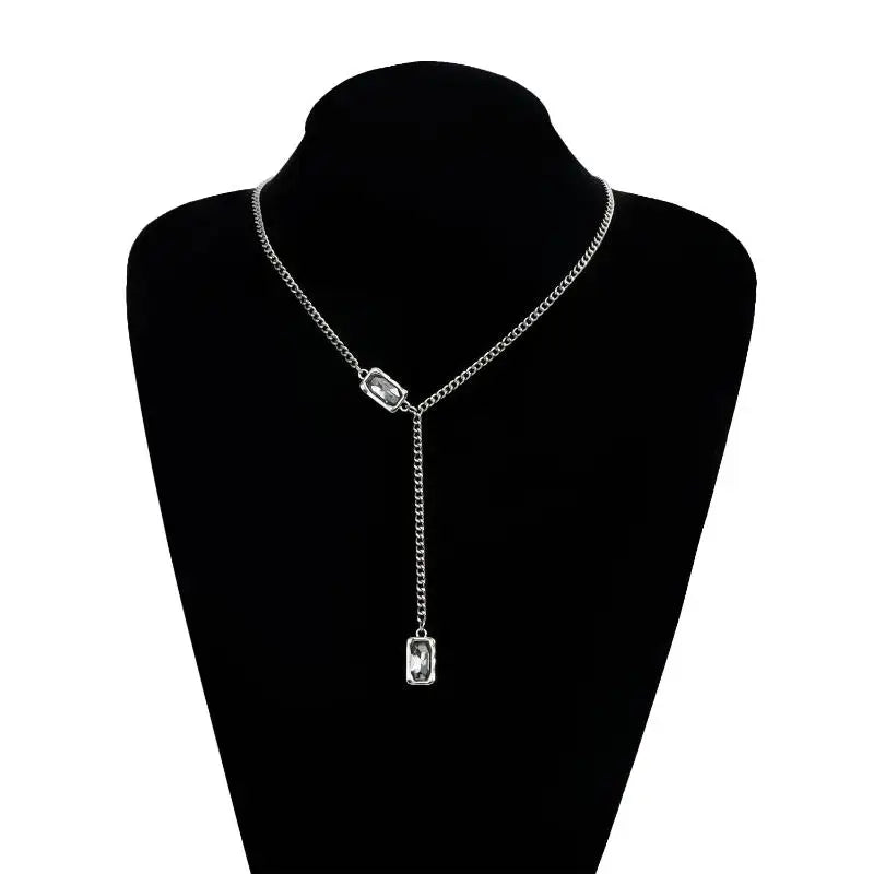 Vintage Black Square Rhinestone Y-Shape Pendant Necklace Pendant Necklace QXL