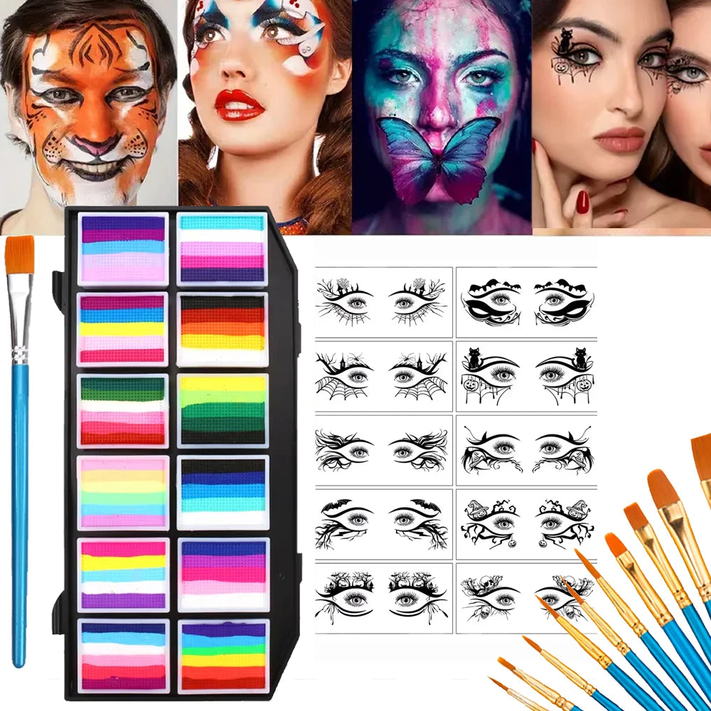 VERONNI 12-Color Water-Soluble Face & Body Paint | Rainbow Set Face & Body Paint QXL C
