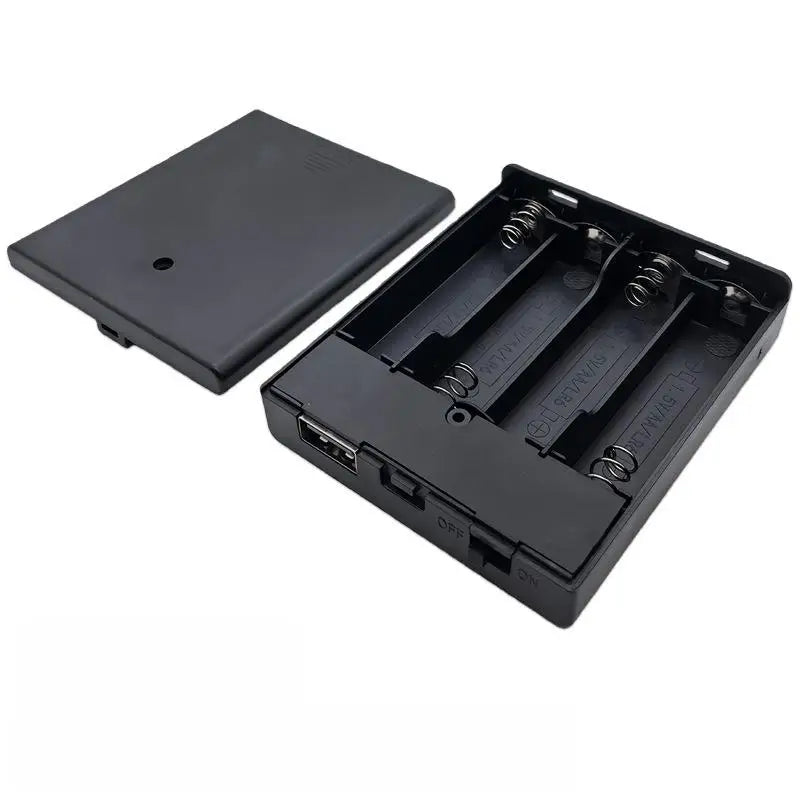 4-Slot AA Battery Holder with Power Switch & USB Port Battery Holder Case QXL