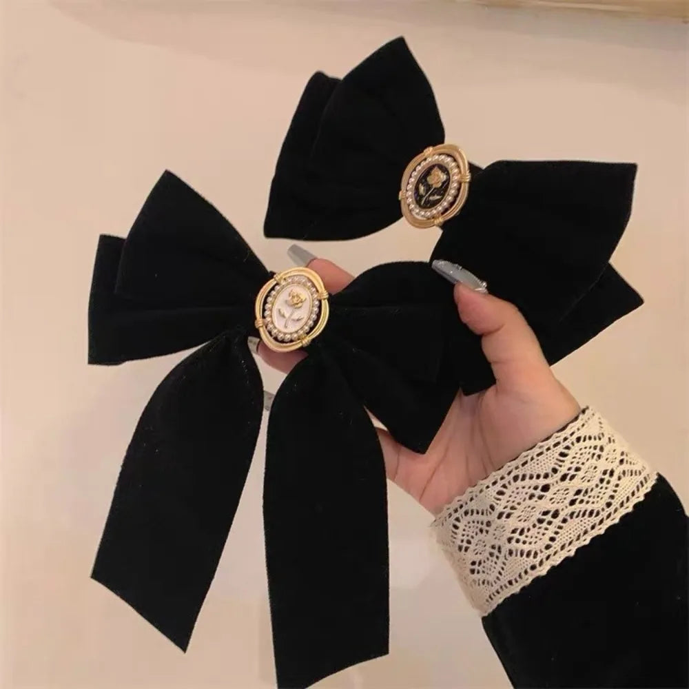 Black Velvet Bow Hair Clip | Retro Duckbill Camellia Hairpin Hair Clip QXL
