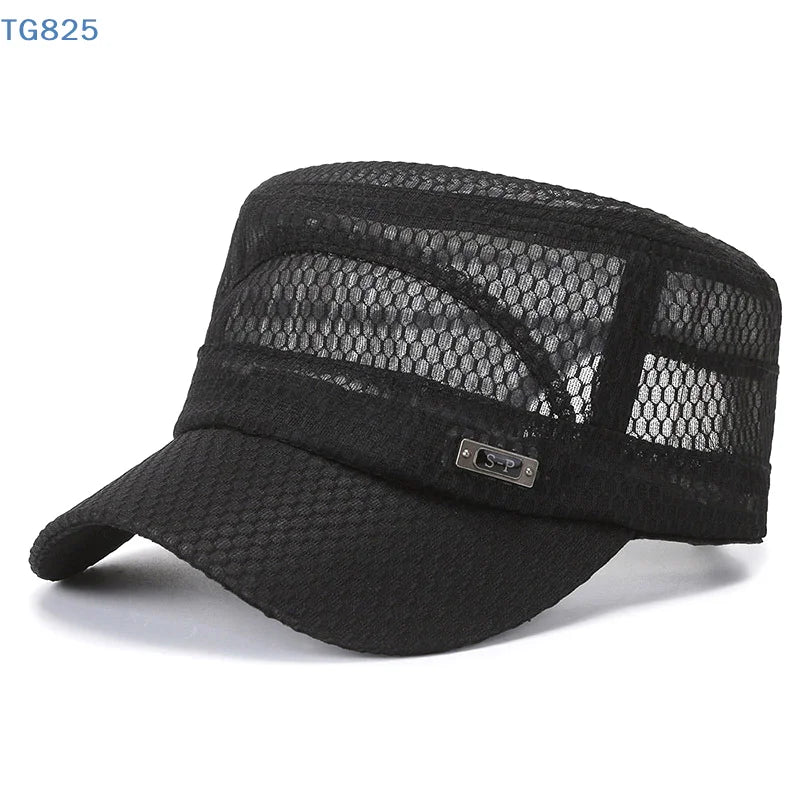 Men's Mesh Snapback Cap | Breathable Flat Bill Trucker Hat Snapback Trucker Cap QXL