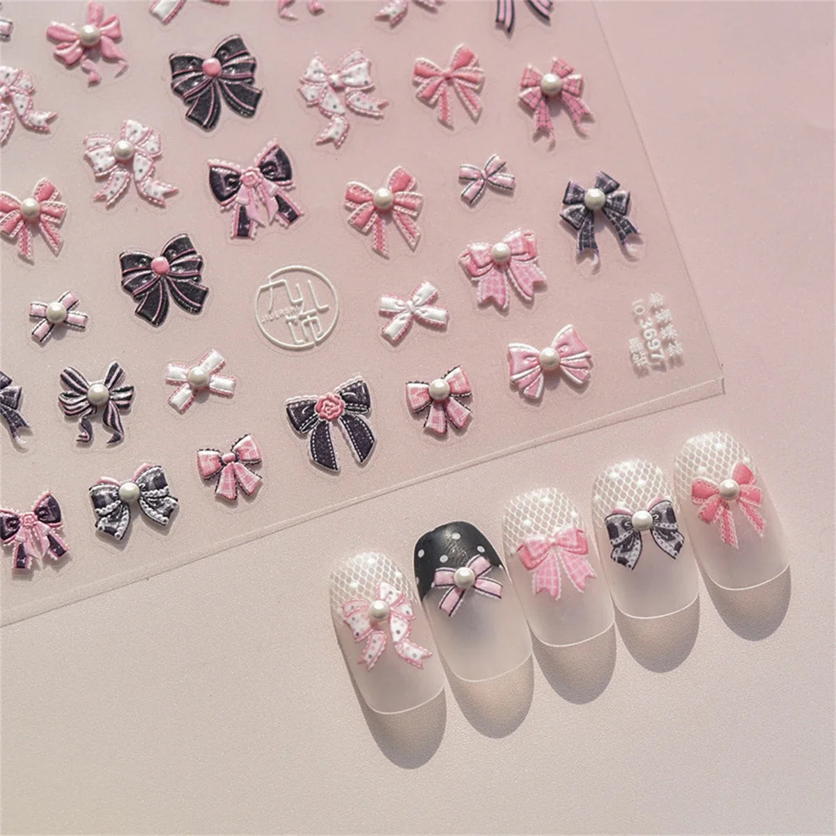 5D Kawaii Pink Bow Nail Stickers | Japanese Ribbon Decals Nail Art Stickers QXL