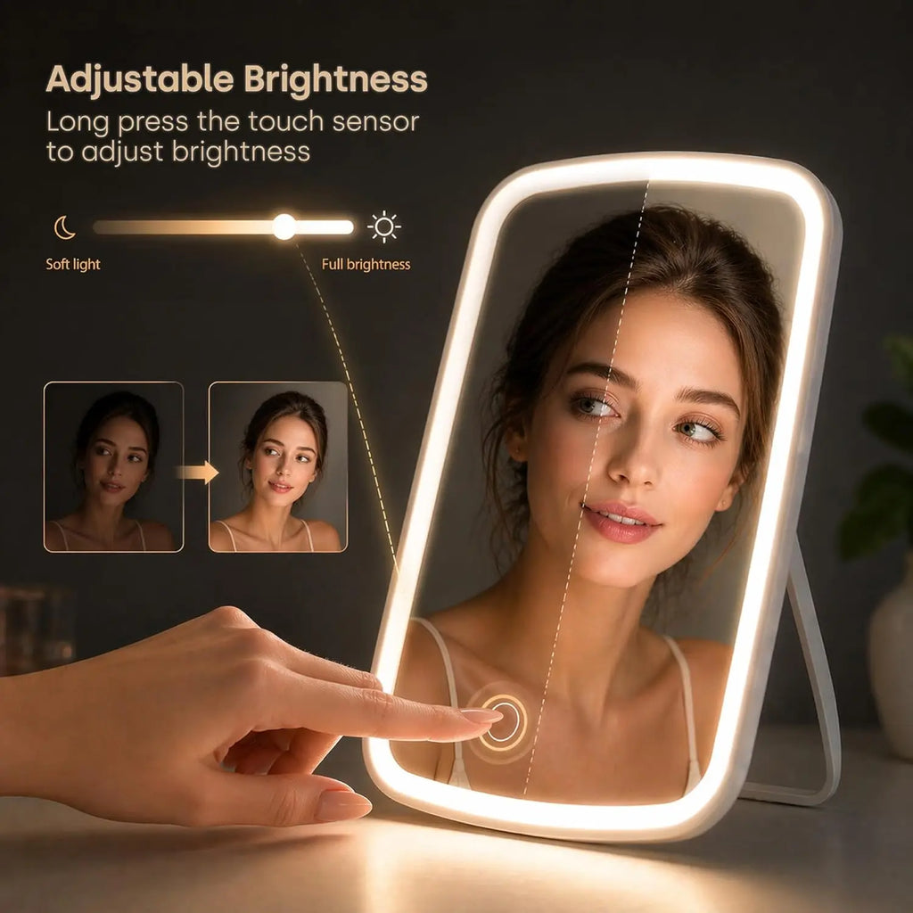 LED Makeup Mirror with Stand | 3-Colour Lights & Foldable LED Makeup Mirror QXL