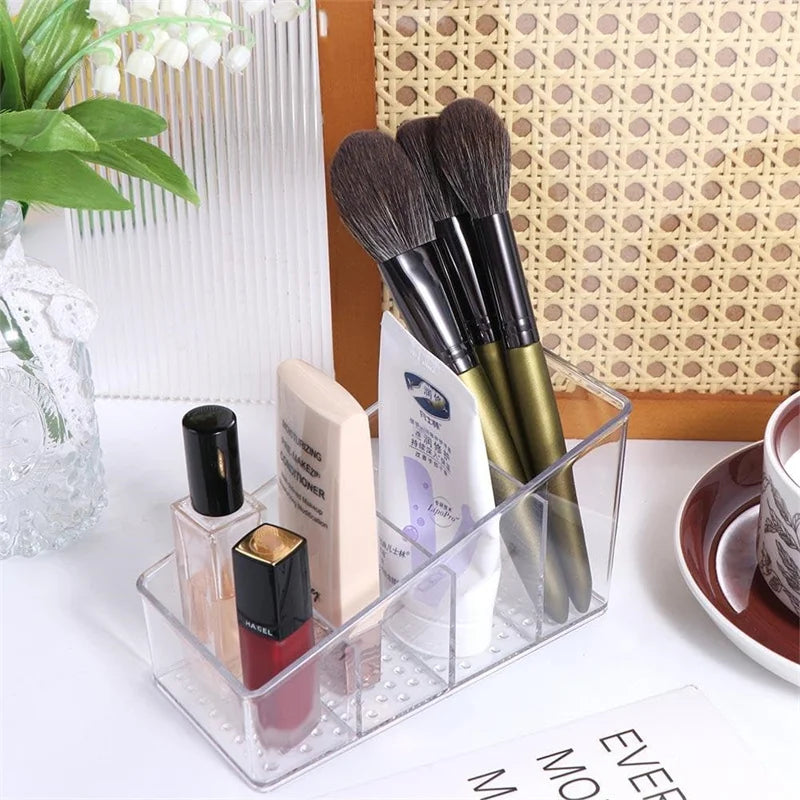 4-Grid Clear Acrylic Makeup Brush Holder for Vanity