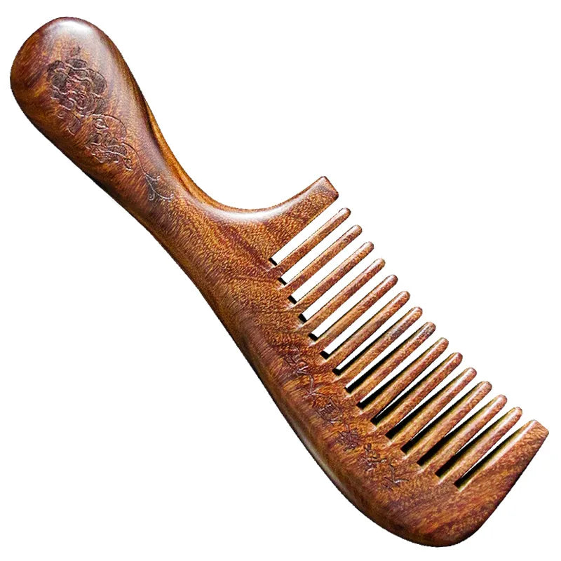 Golden Sandalwood Wide Tooth Comb | Scalp Massage & Detangle Wood Hair Comb QXL