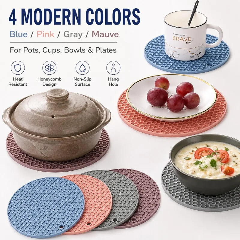 17cm Round Honeycomb Silicone Trivet Mat | Non-Slip Pot Holder Silicone Trivet Mat QXL