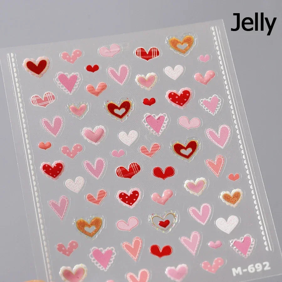 5D Jelly Silver Nail Art Stickers | Hearts, Gems & Letters Nail Art Stickers QXL