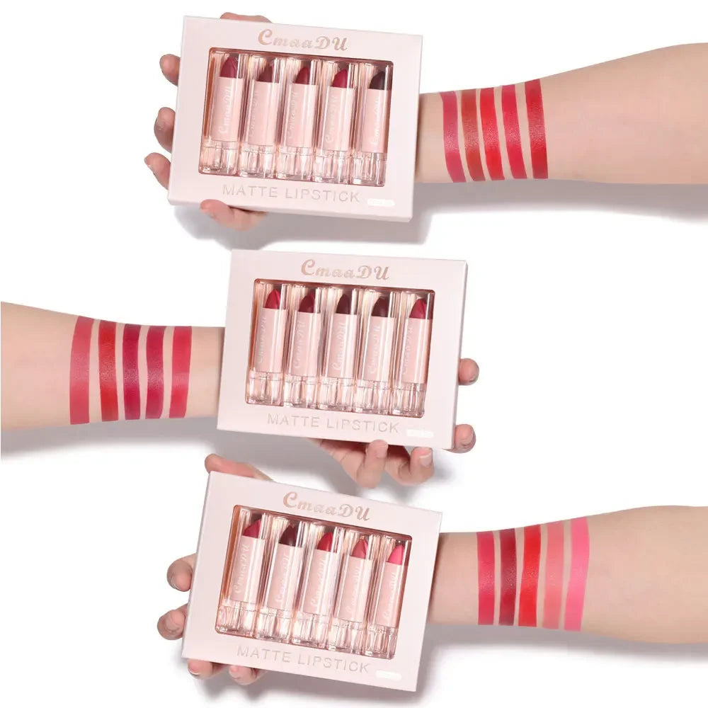 CmaaDu 5-Pc Matte Lipstick Set | Waterproof Long-Lasting Nudes Matte Lipstick Set QXL