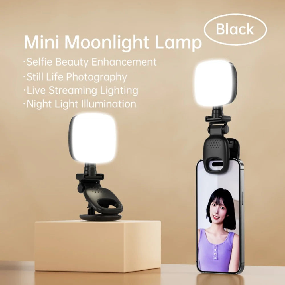 Portable Mini LED Clip-On Selfie Fill Light | USB Rechargeable Clip-On Fill Light QXL black