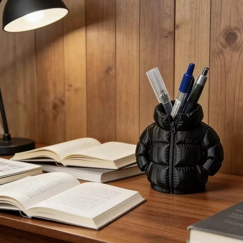 3D-Printed Down Jacket Pen Holder & Coaster Set Desktop Pen Holder QXL black 1pcs