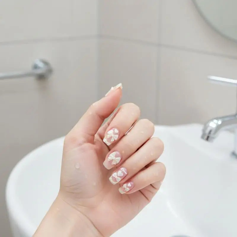 5D Nail Art Stickers – Bow Pearl Heart French Polka Dot Nail Art Stickers QXL