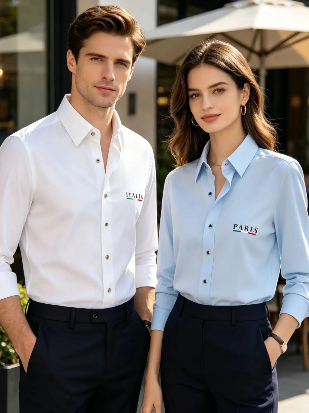Men's Slim Fit Long Sleeve Business Casual Shirt | Logo Print Business Casual Shirt QXL