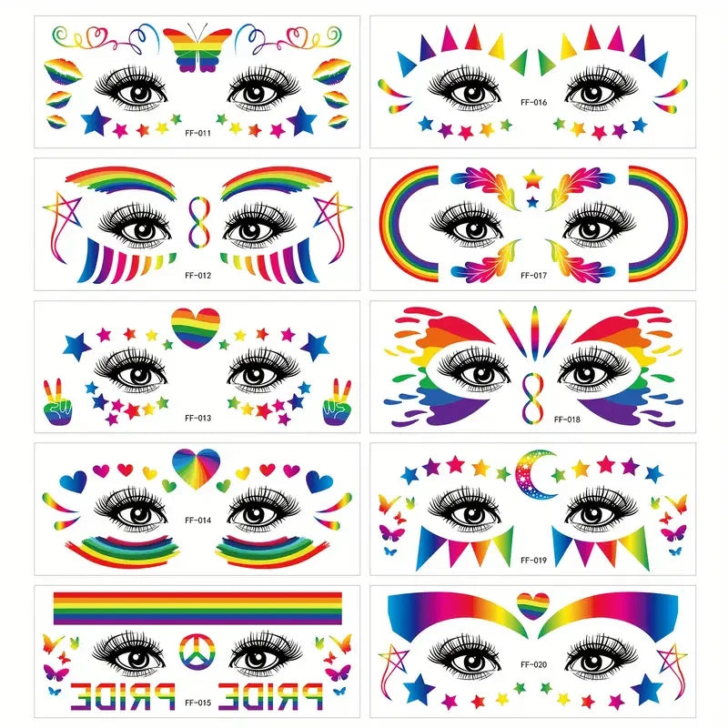 10-Pack Rainbow Pride Temporary Tattoos | Butterfly & Heart Designs Temporary Tattoos QXL 10pcs Tattoo