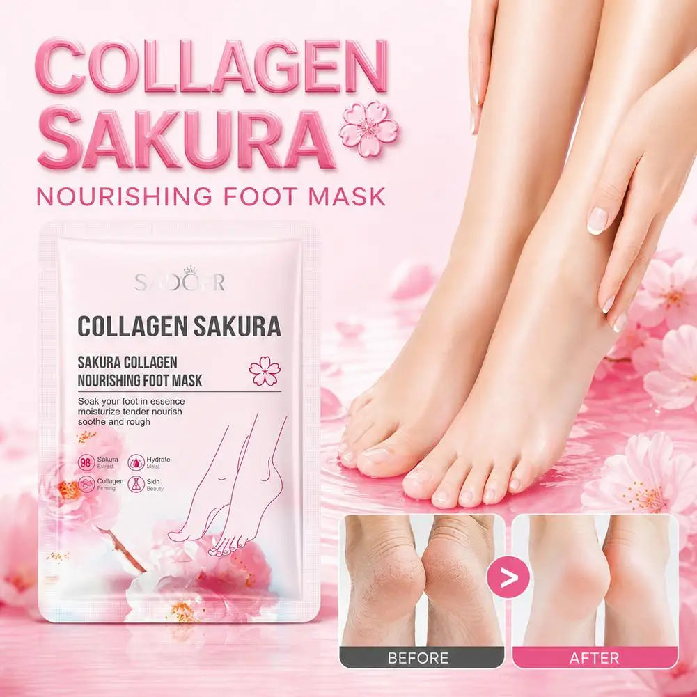 Sakura Collagen Foot Mask – Hydrating & Exfoliating Sock Mask Foot Mask QXL