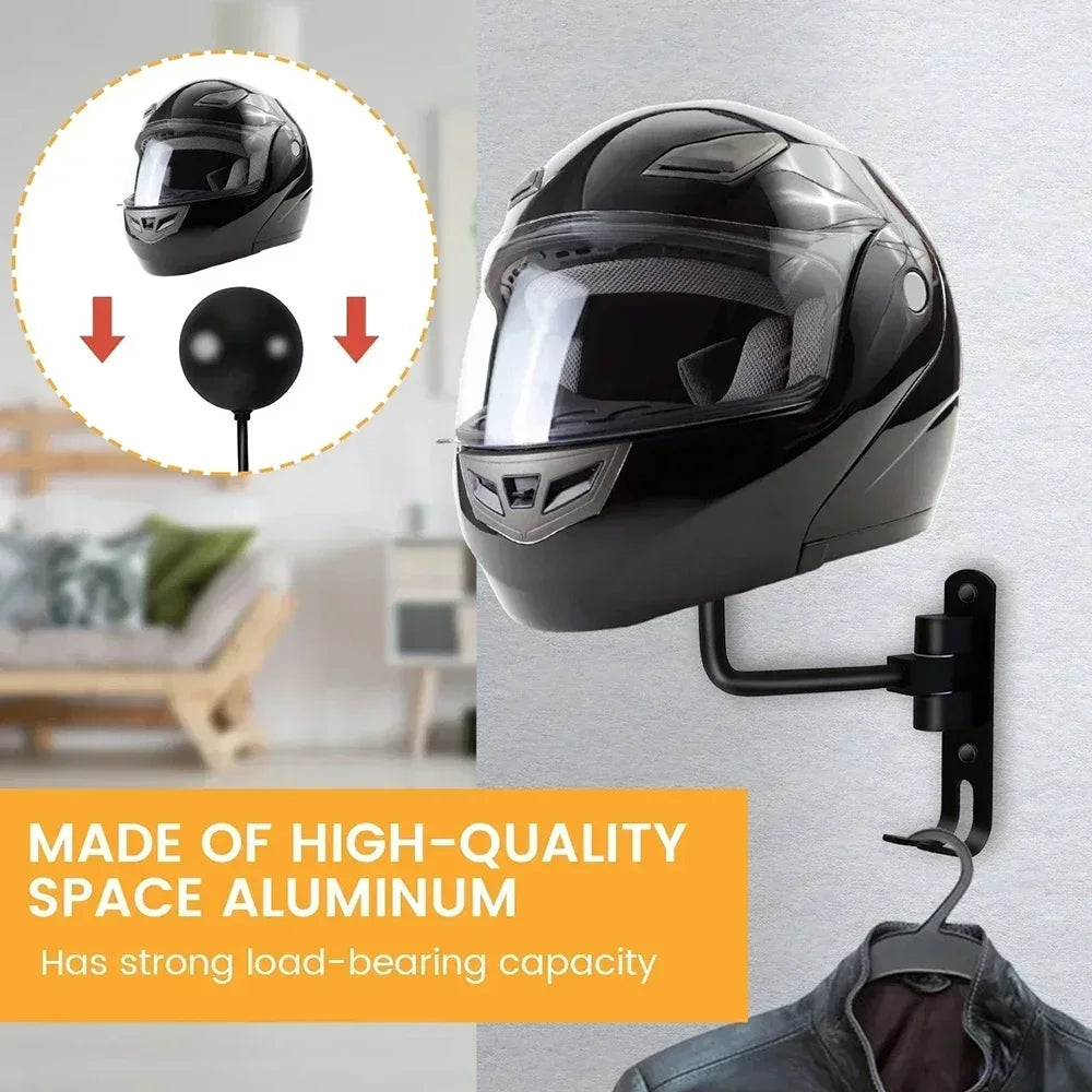 180° Rotating Wall-Mount Helmet Holder | Aluminum & Steel Wall Helmet Rack QXL