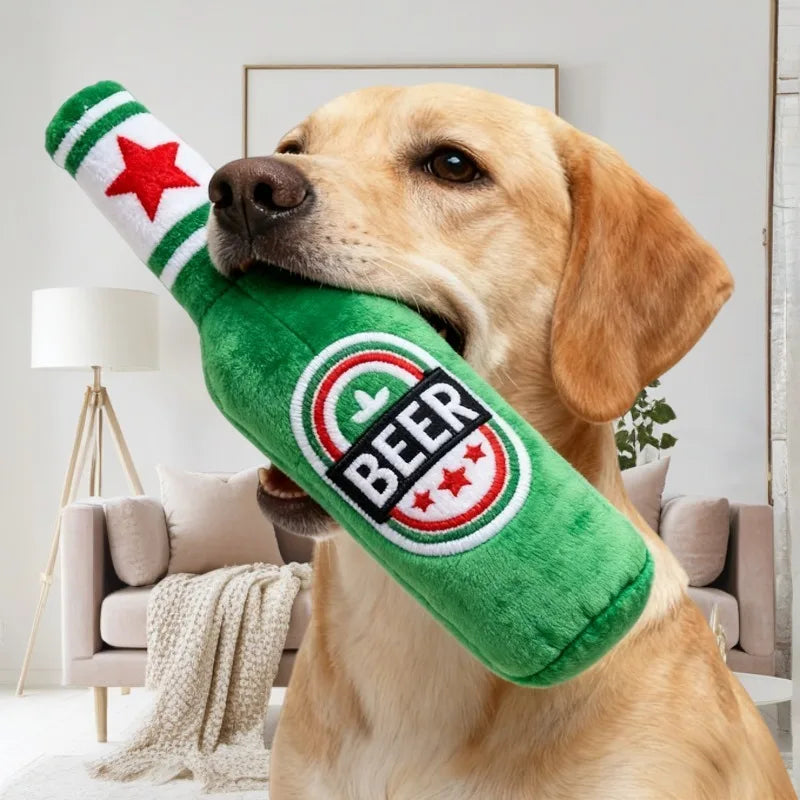 Beer Bottle Squeaky Dog Toy | Plush Bite-Resistant Chew Toy Squeaky Dog Toy QXL