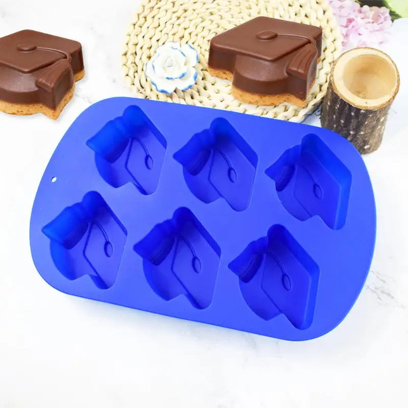 6-Cavity 3D Graduation Hat Silicone Mold | Chocolate & Cake Silicone Baking Mold QXL