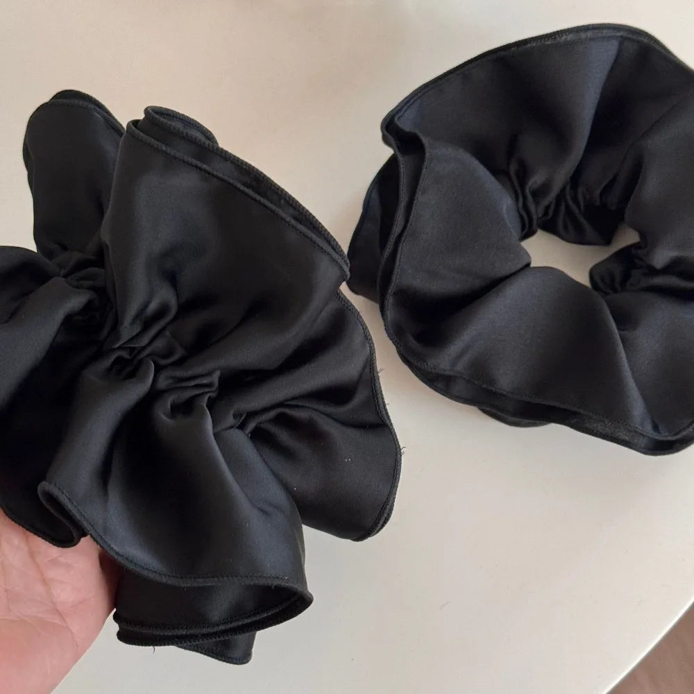 Extra Large Black Hair Donut Scrunchie | Soft Ponytail Holder Hair Scrunchie QXL