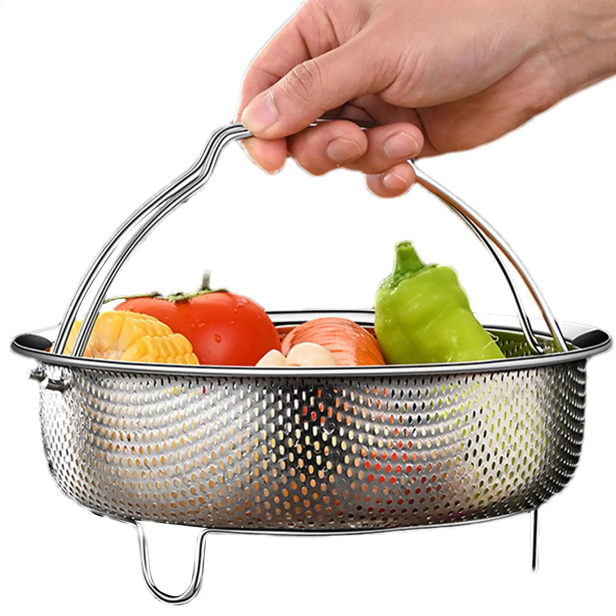 304 Stainless Steel Steamer Basket with Handle | 3 Sizes Steamer Basket QXL