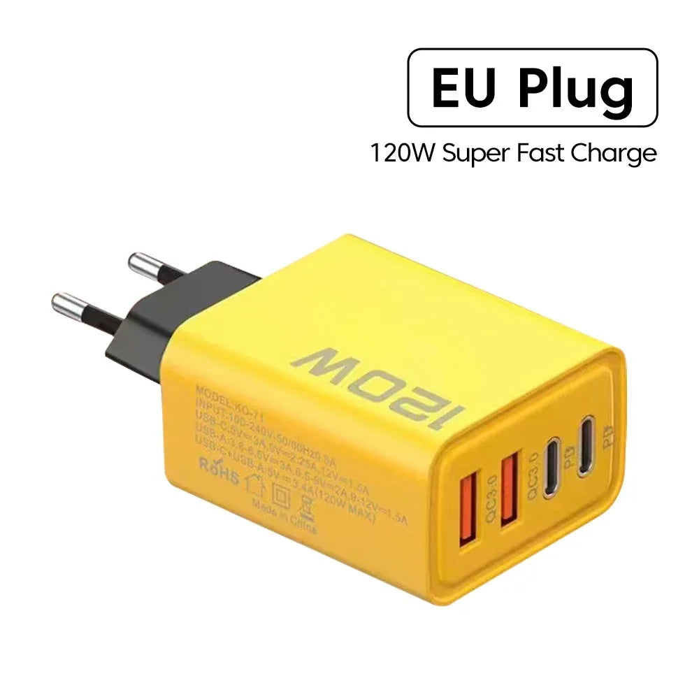 4-Port 120W USB PD Wall Charger | QC3.0 Type-C Fast Charge USB Wall Charger QXL EU Plug Charger