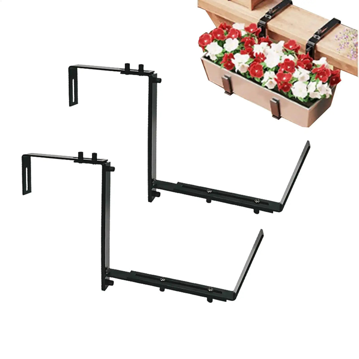 Adjustable Metal Window Box Brackets & Flower Pot Holder 2-Pack Plant Pot Bracket QXL