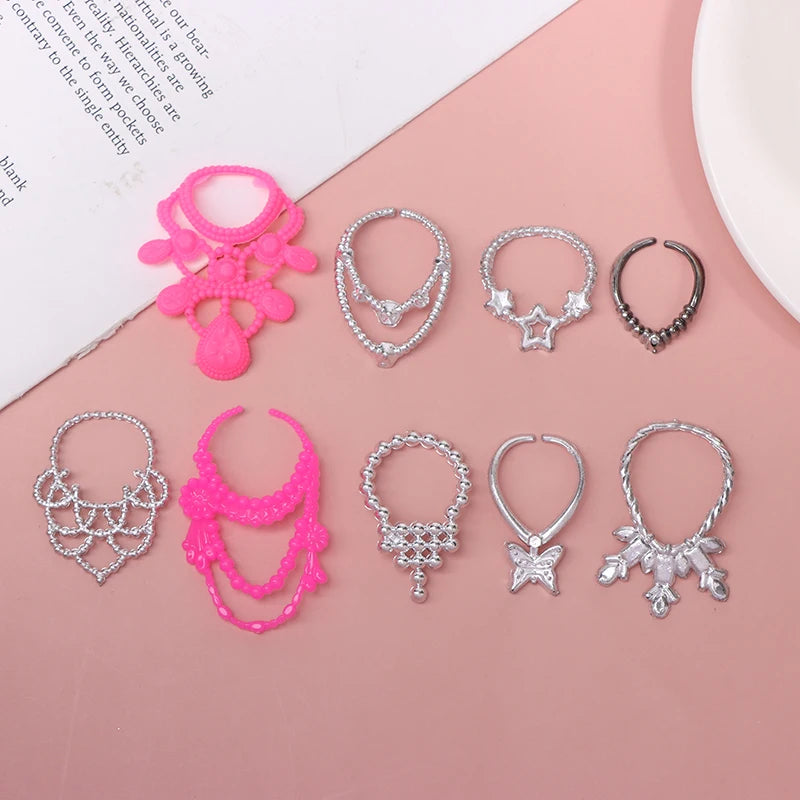10-Pc Dollhouse Princess Jewelry Set – Crown, Necklace & Bracelet Doll Jewelry Set QXL
