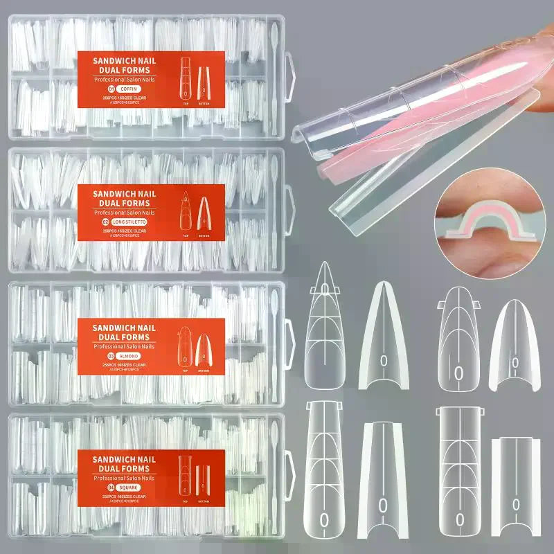 256-Pc Dual Sandwich Nail Extension Forms | 16 Sizes Reusable Nail Extension Forms QXL