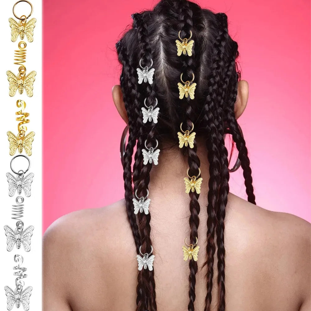 10-Pack Gold Butterfly Dreadlock Beads & Hair Rings for Braids Dreadlock Hair Beads QXL