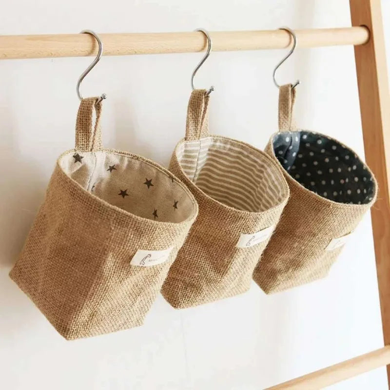 Cotton-Linen Wall-Mounted Hanging Storage Organizer Bag Hanging Storage Organizer QXL
