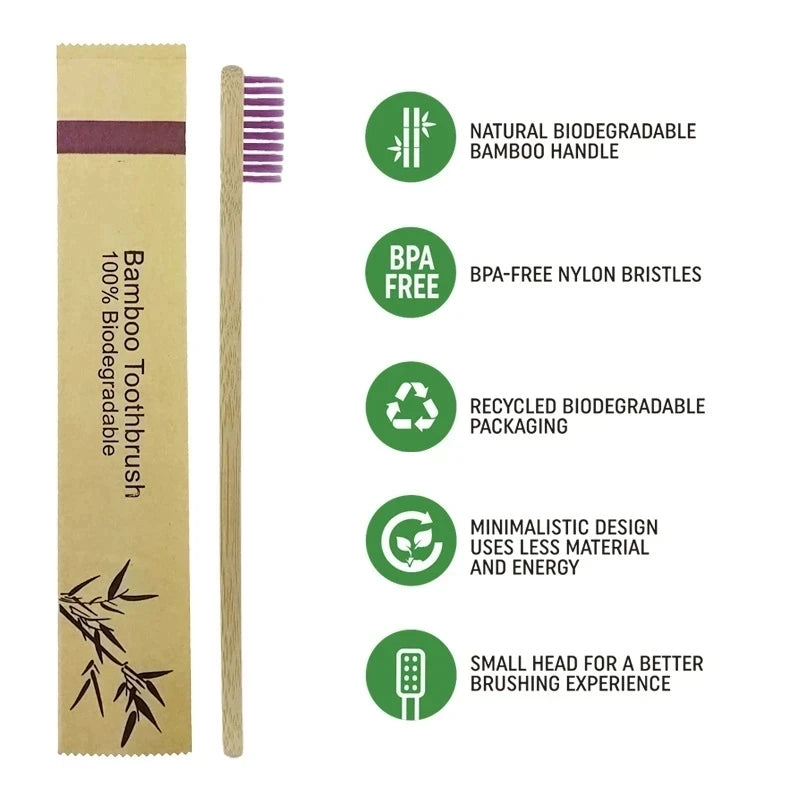 10-Pack Bamboo Charcoal Toothbrush | Soft Bristle Eco Set Bamboo Toothbrush QXL