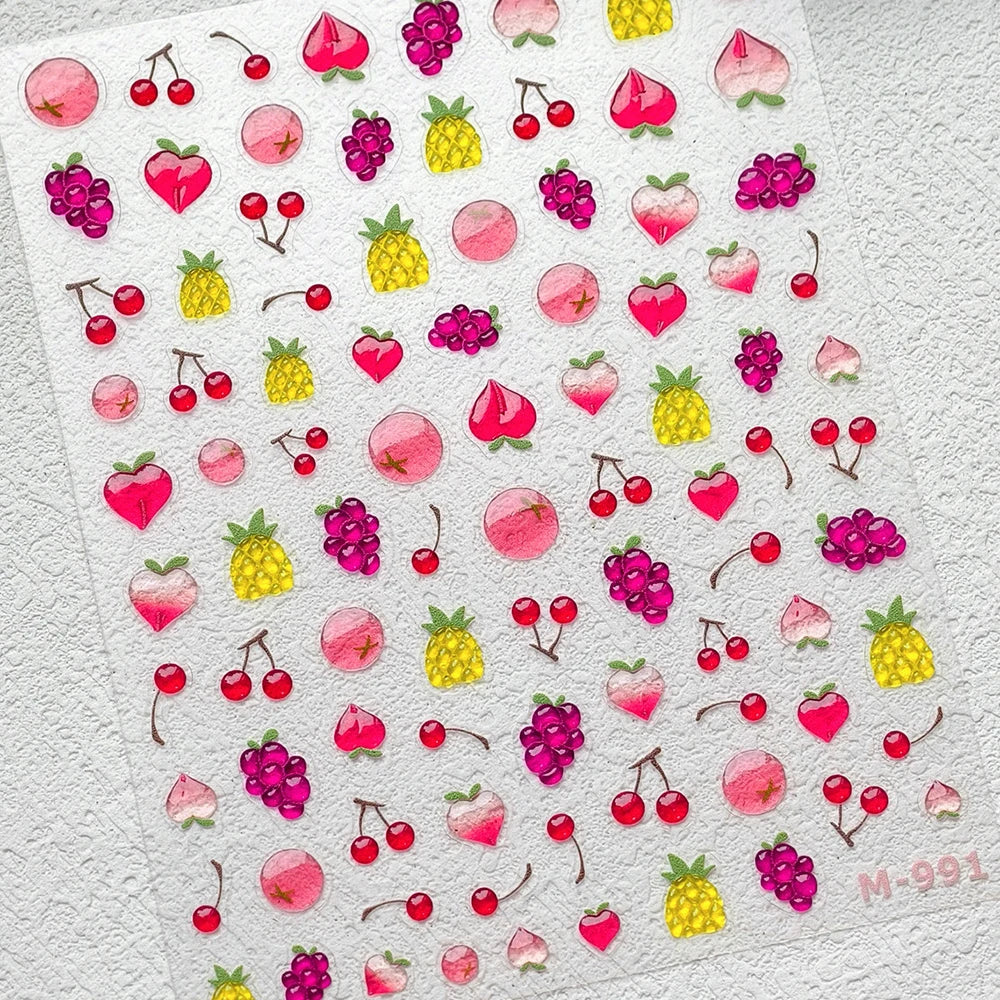 5D Jelly Red Apple Nail Stickers | Kawaii Fruit Decals DIY Nail Art Stickers QXL