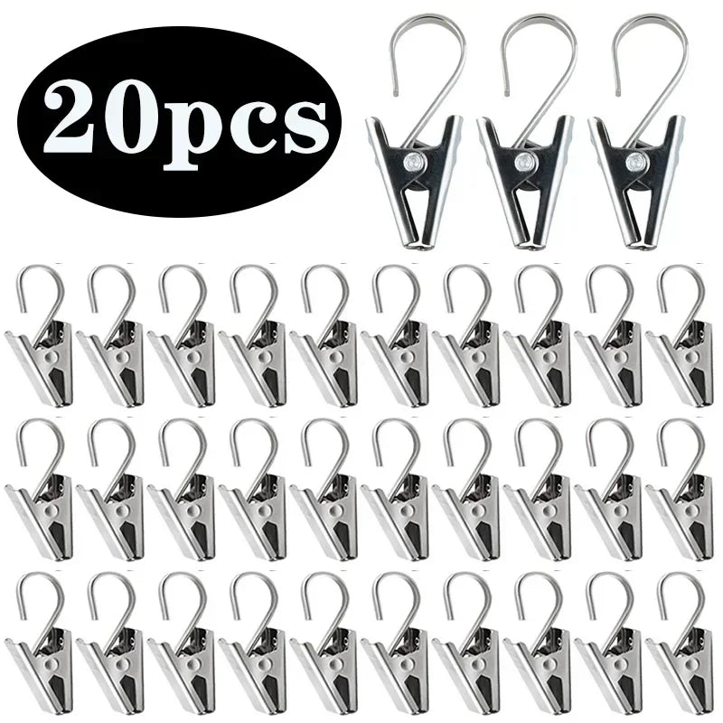 20-Pack Stainless Steel Curtain Hook Clips | Silver Finish Curtain Hook Clips QXL M470 20PCS