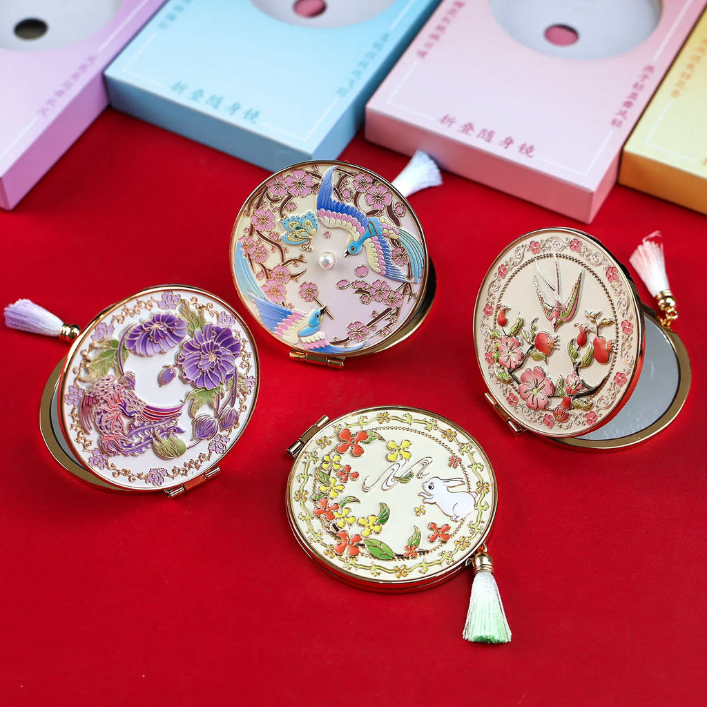 Folding Metal Compact Mirror with Tassel | Floral Gift Mirror Compact Vanity Mirror QXL