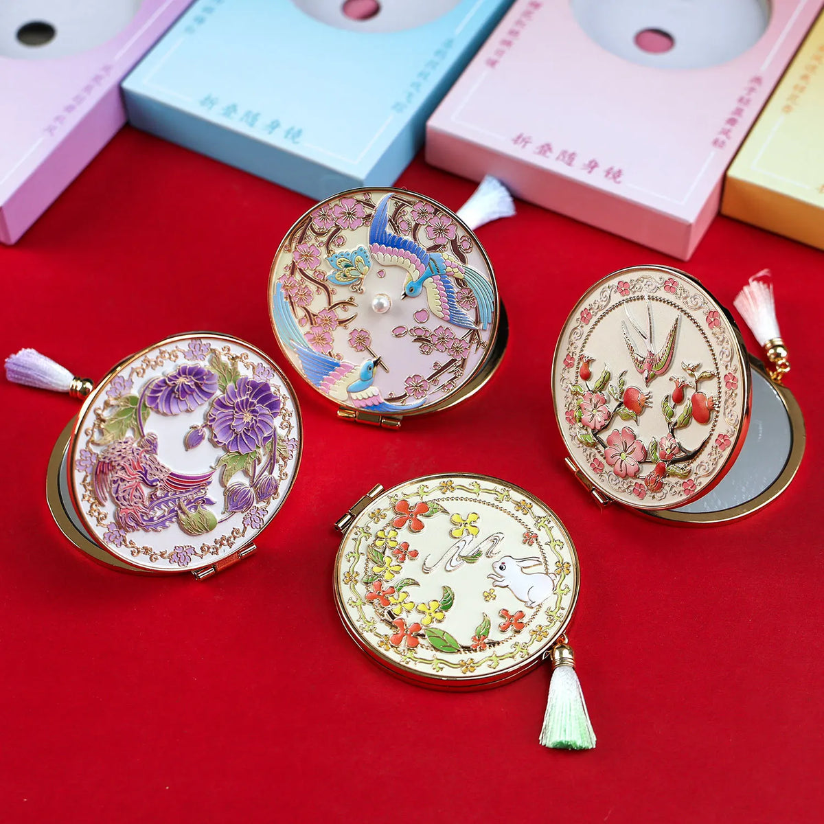 Folding Metal Compact Mirror with Tassel | Floral Gift Mirror Compact Vanity Mirror QXL