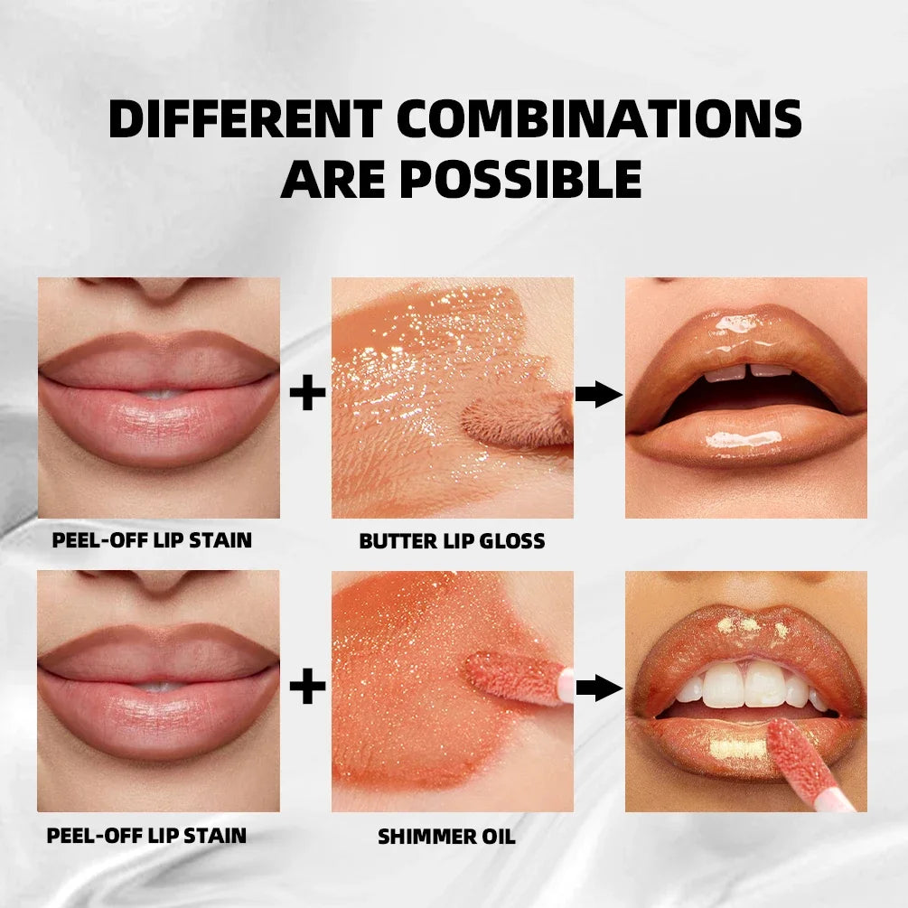 QIBEST 9-Pc Lip Set | Shimmer Oil, Peel-Off Liner & Gloss Lip Makeup Set QXL