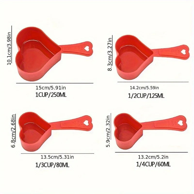 4-Piece Heart Shaped Measuring Cups & Spoon Set Measuring Cup Set QXL