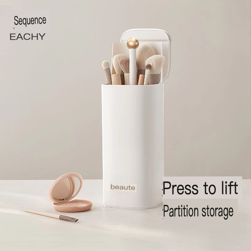 Dust-Proof Makeup Brush Holder Cylinder | Press-Lid Desktop Makeup Brush Holder QXL