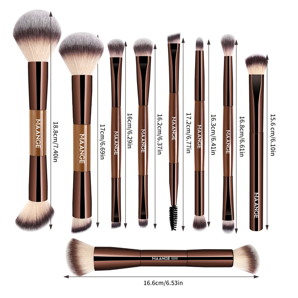 MAANGE 9-Pc Double-Ended Makeup Brush Set | Face & Eye Makeup Brush Set QXL