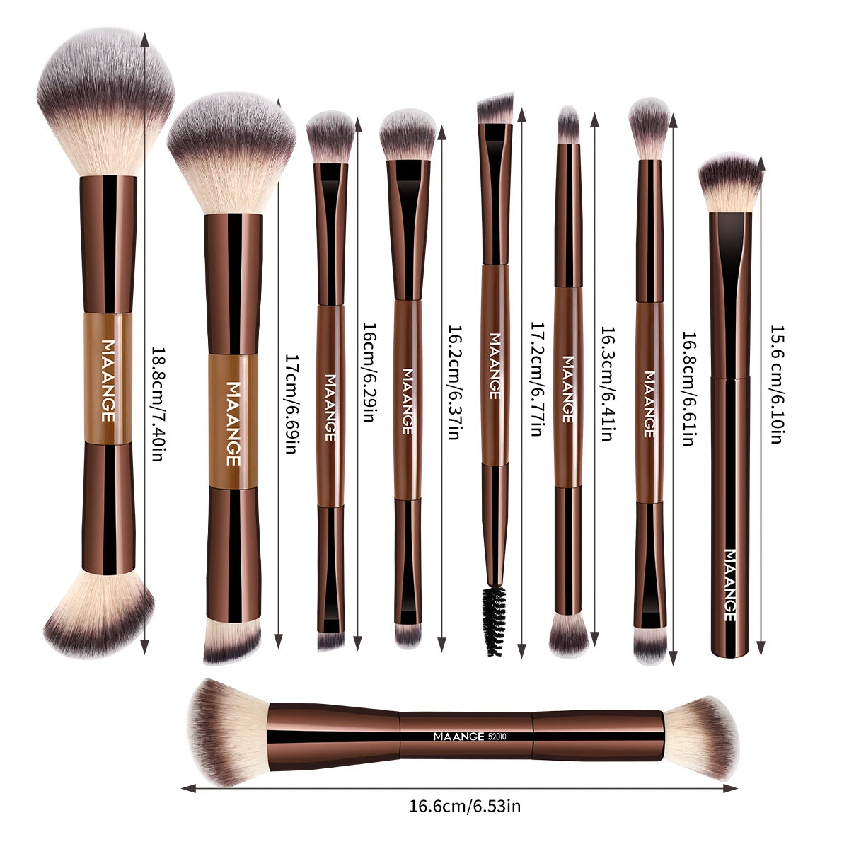 MAANGE 9-Pc Double-Ended Makeup Brush Set | Face & Eye Makeup Brush Set QXL