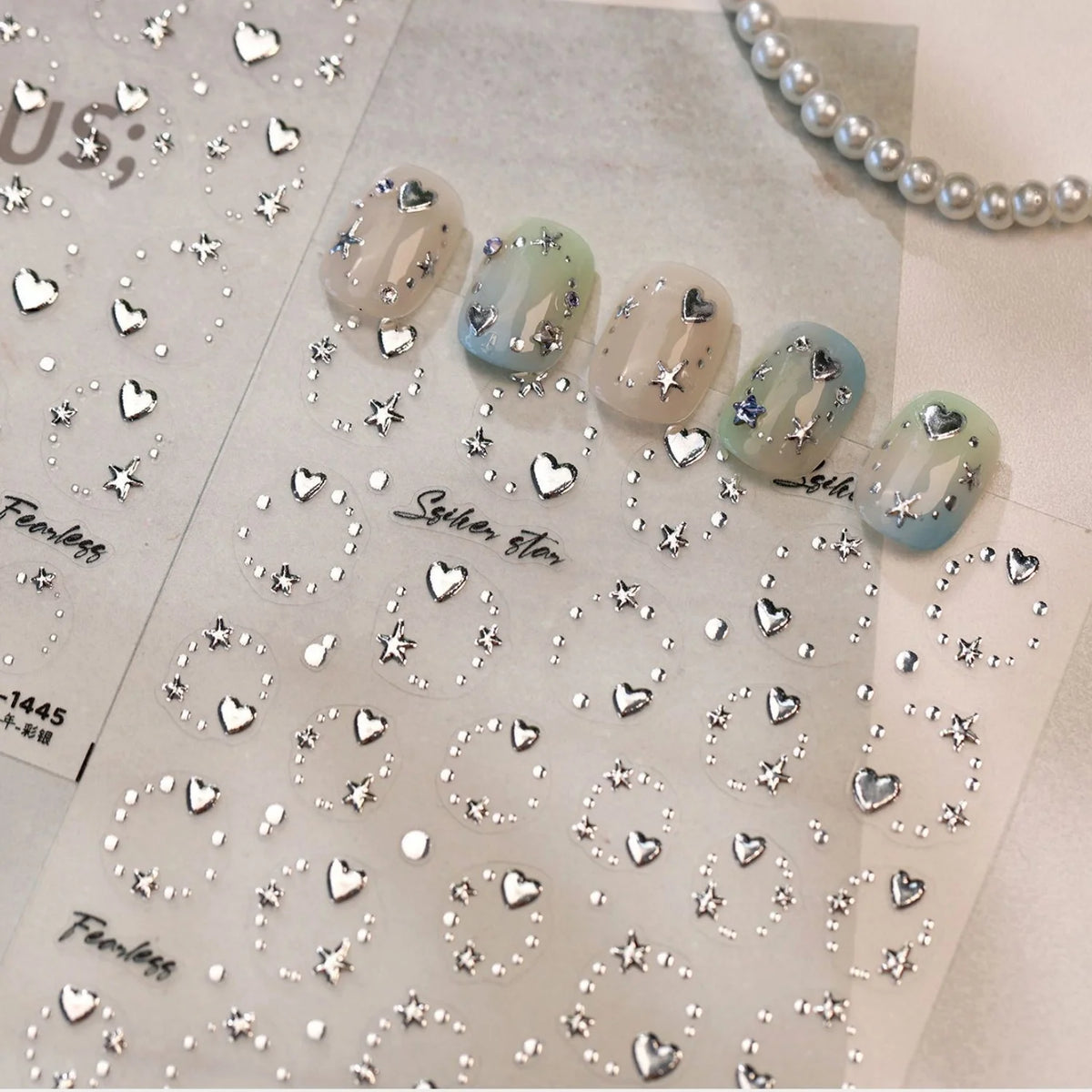 5D Silver Star & Heart Nail Art Stickers – Self-Adhesive Decals Nail Art Stickers QXL