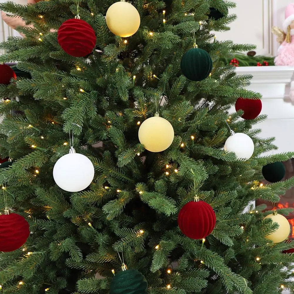 12-Pack Flocked Velvet Christmas Ball Ornaments 6cm Red & Green Christmas Tree Ornaments QXL