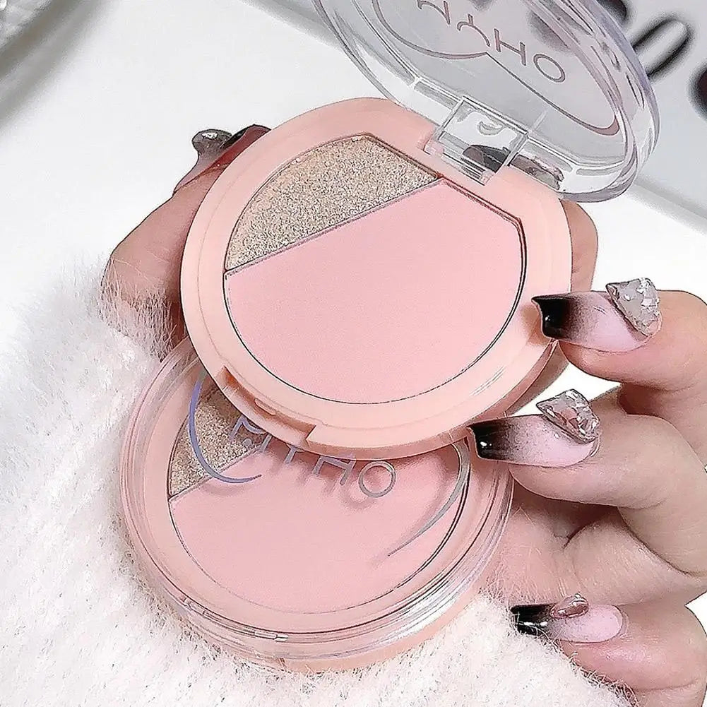2-in-1 Blush & Highlighter Palette | Matte Shimmer Face Makeup Blush Highlighter Palette QXL