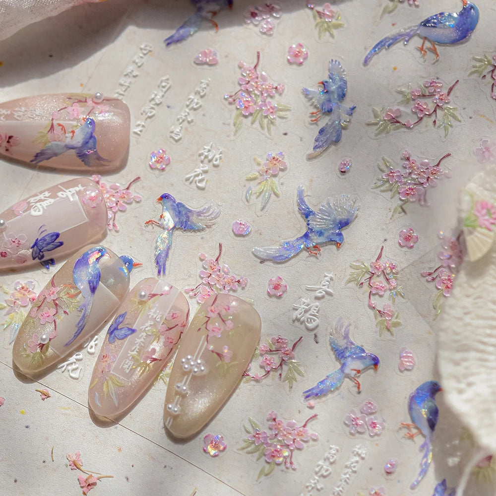 5D Nail Art Stickers – Floral Butterfly Peach Blossom Decals Nail Art Stickers QXL